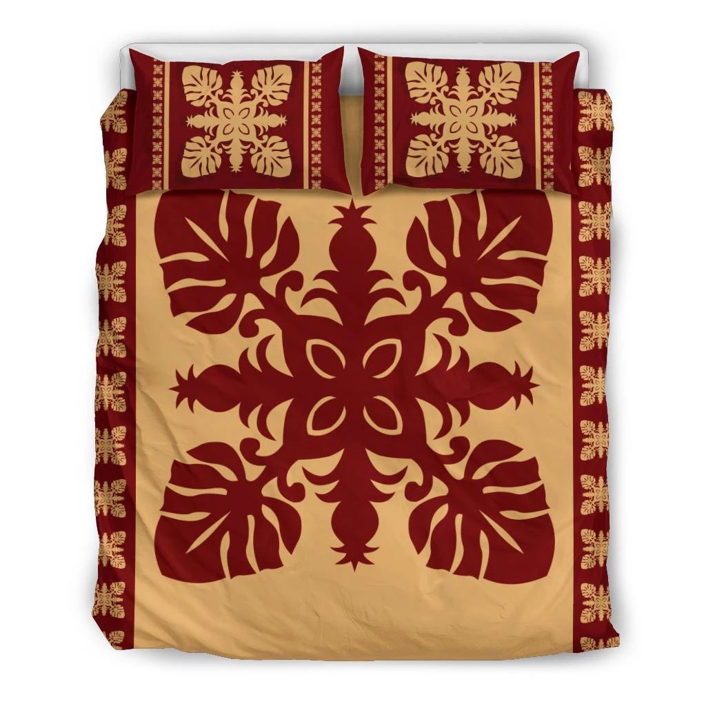 Hawaiian Quilt Pattern Monstera Pineaple New Bedding Set Black - Polynesian Pride