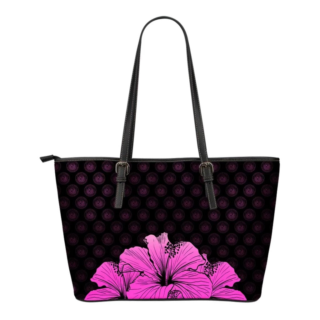 Hawaii Hibiscus Small Leather Tote Pink - Rich Style Pink - Polynesian Pride