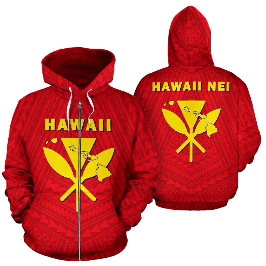 Hawaii Kanaka Polynesian Zip up Hoodie Unisex Red - Polynesian Pride