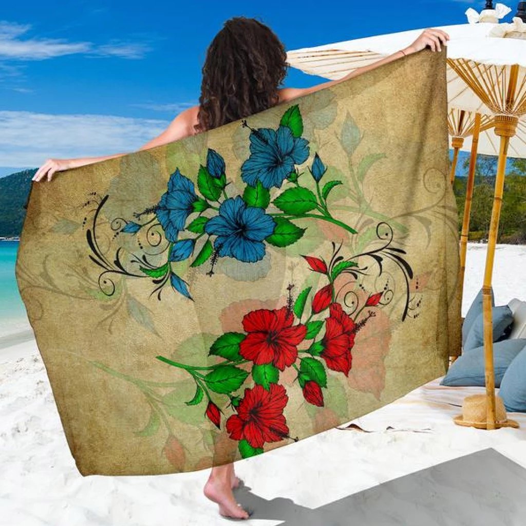 Hibiscus Red And Blue Sarong Sarong 44*66 Inch Nude - Polynesian Pride