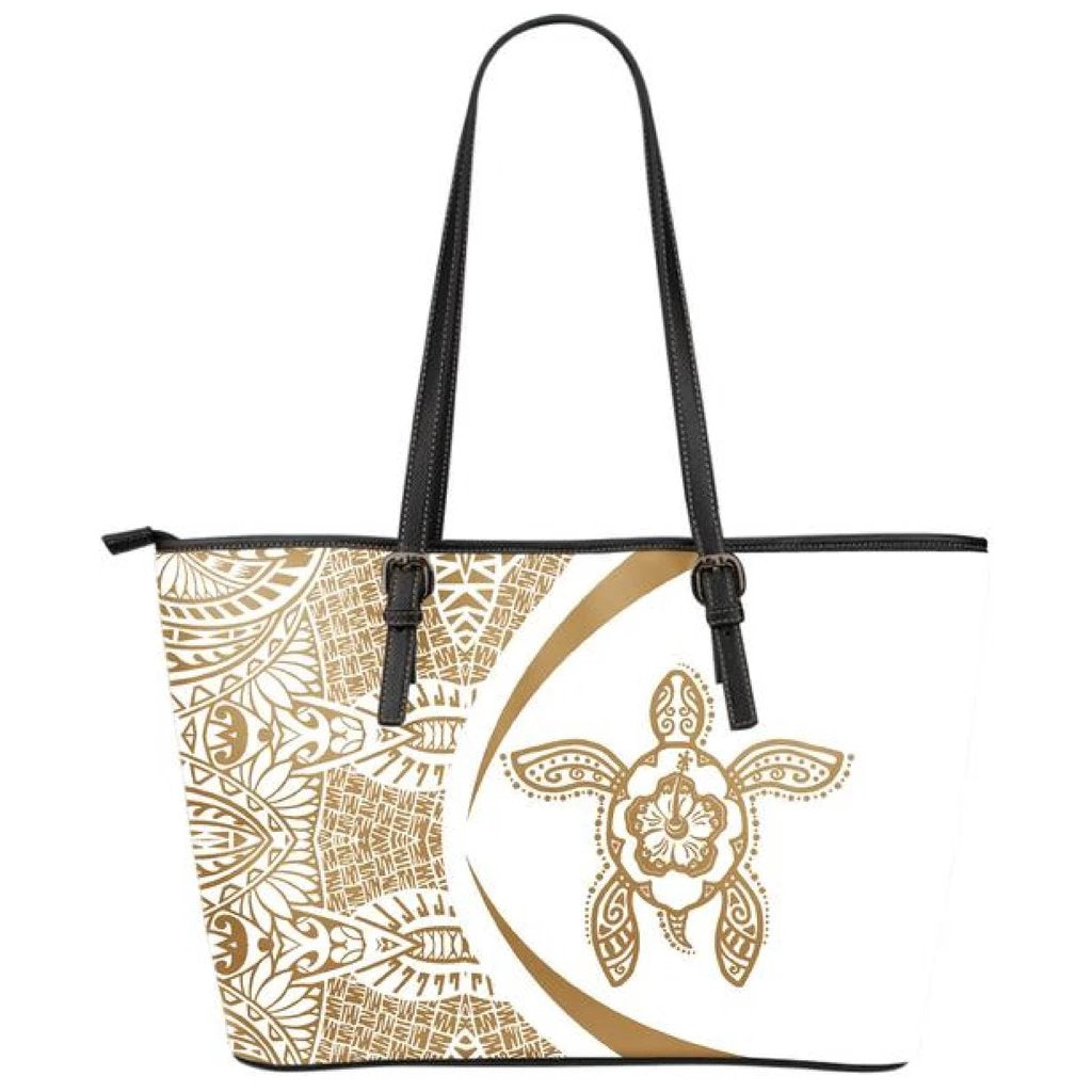 Hawaii Turtle Polynesian Large Leather Tote - Circle Style - Gold Gold - Polynesian Pride