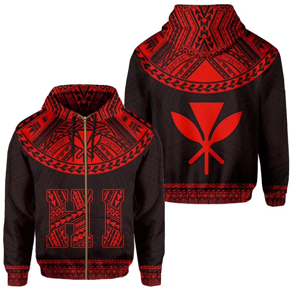 Hawaii Kanaka Polynesian Zipper Hoodie Divinity Red Unisex Red - Polynesian Pride