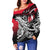 Yap Women's Off Shoulder Sweaters - Tribal Jungle Pattern Red Color - Polynesian Pride