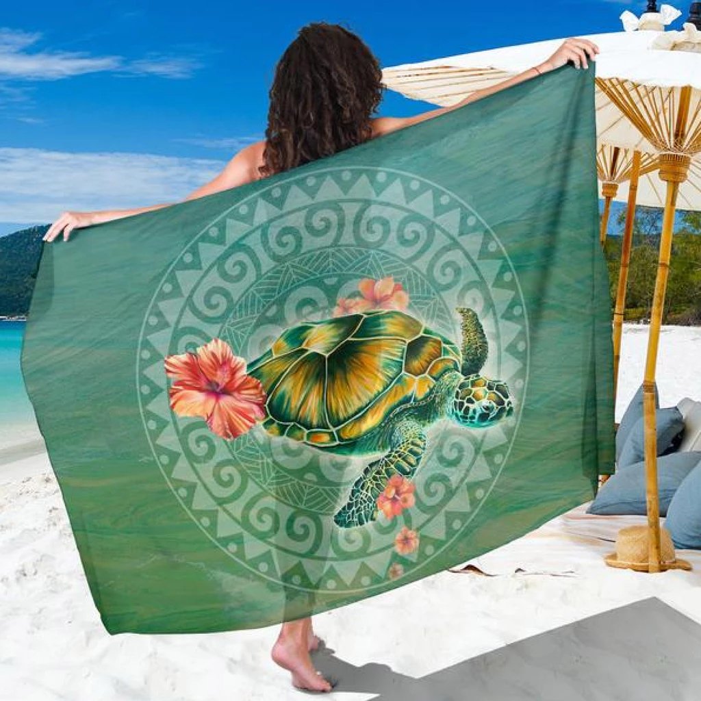 Turtle Hibiscus Mandala Sarong Sarong 44*66 Inch Green - Polynesian Pride