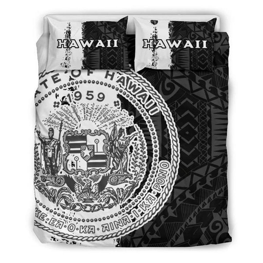 Hawaiian Flag Coat Of Arm Polynesian Bedding Set - Mystic Black - Polynesian Pride