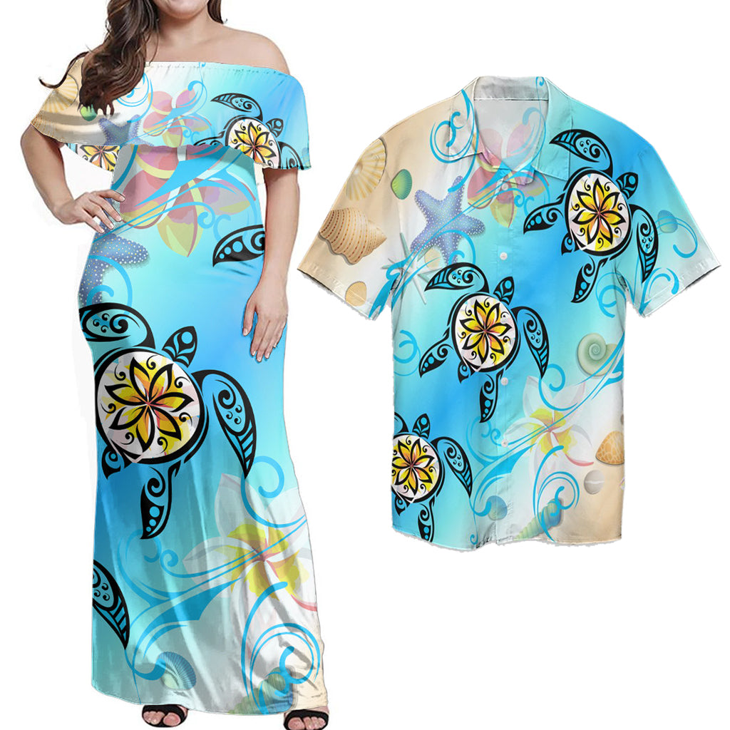 Hawaii Beach Matching Dress and Hawaiian Shirt Turtle Plumeria Brian Style RLT14 No Dress - Polynesian Pride