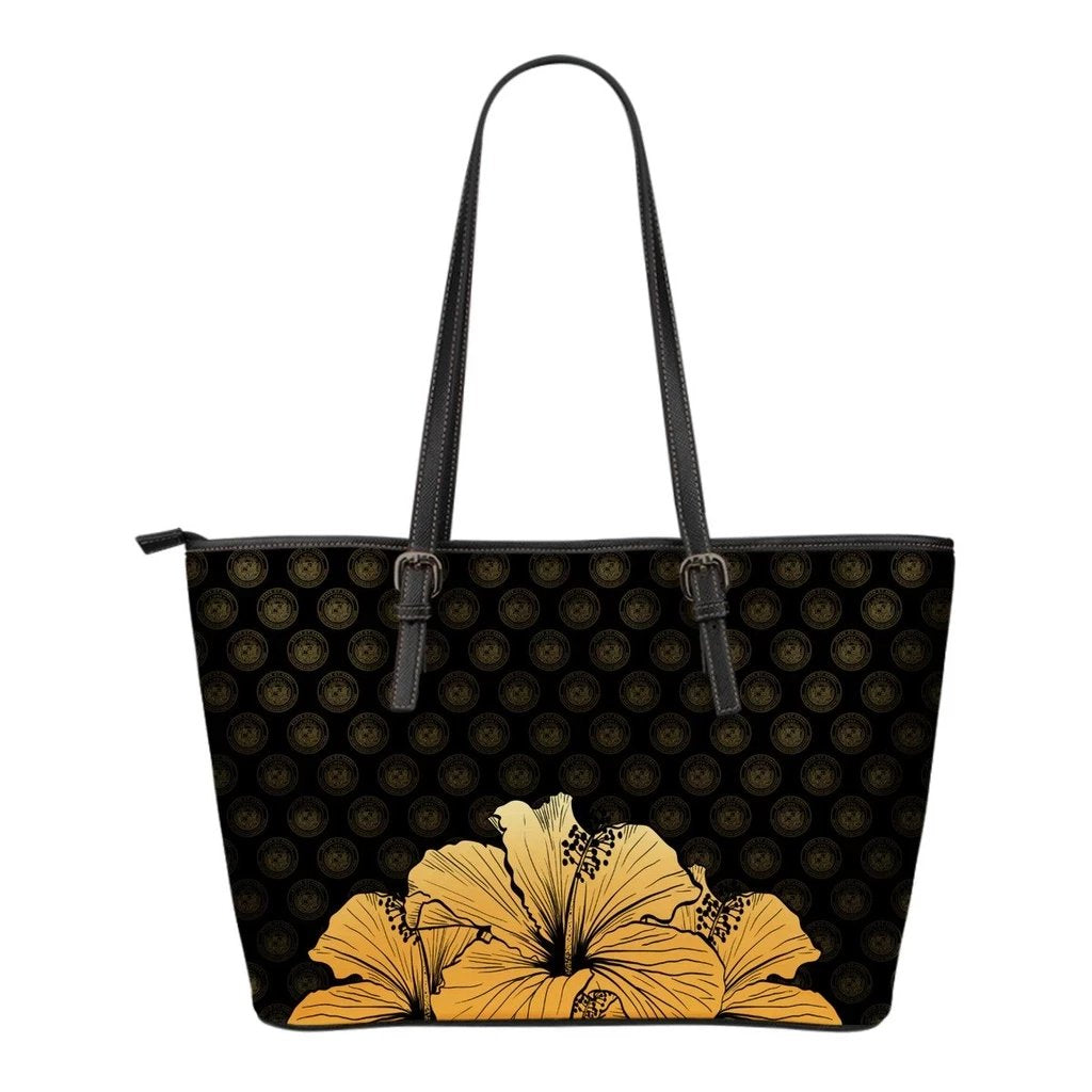 Hawaii Hibiscus Small Leather Tote Gold - Rich Style Gold - Polynesian Pride