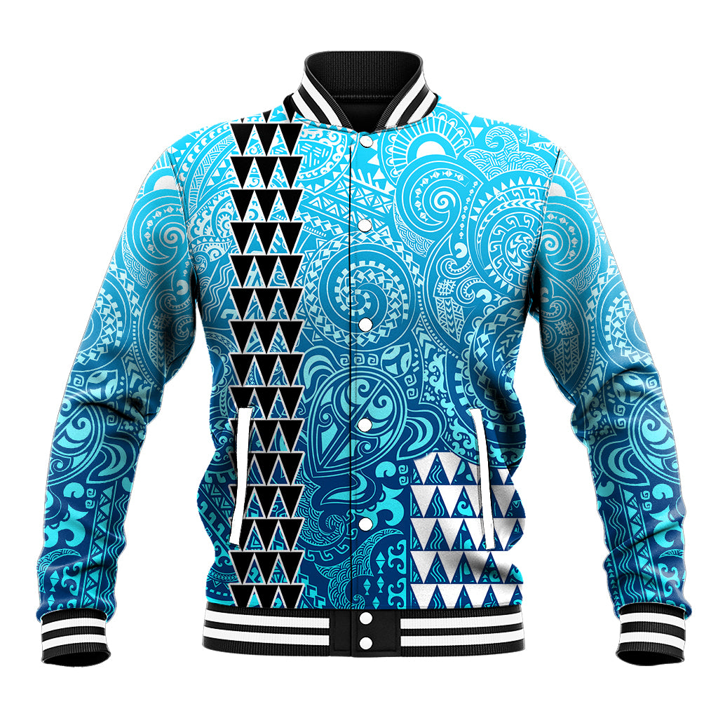 (Custom Personalised) Hawaii Tribal Kakau Baseball Jacket LT9 Unisex Blue - Polynesian Pride