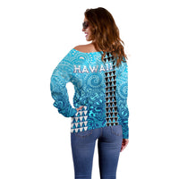 Hawaii Tribal Kakau Off Shoulder Sweater LT9 - Polynesian Pride