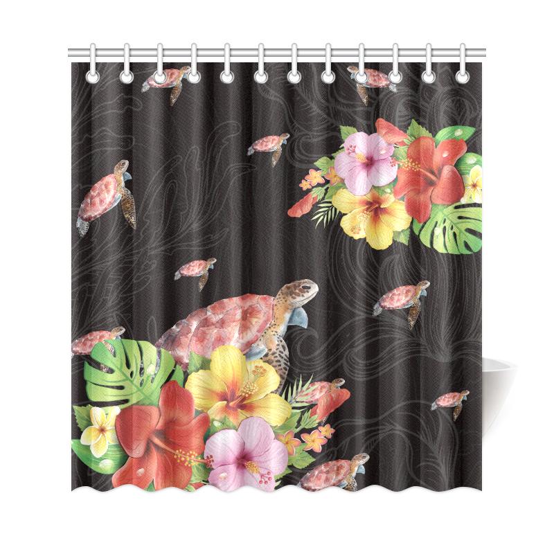 Hibiscus Turtle Shower Curtain 177 x 172 (cm) White - Polynesian Pride