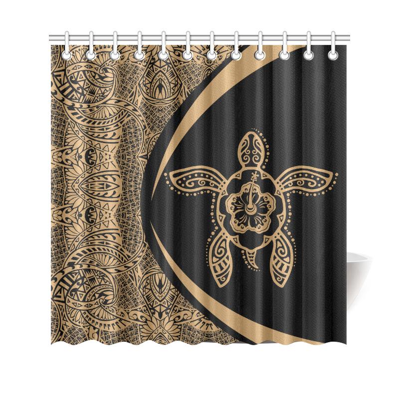 Hawaii Turtle Polynesian Shower Curtain-Circle Style Gold 177 x 172 (cm) Black - Polynesian Pride