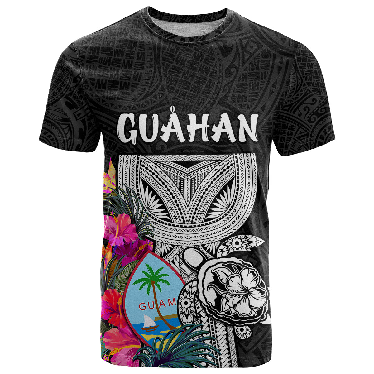 Guam Tribal Latte Stone Tropical T Shirt LT9 Black - Polynesian Pride
