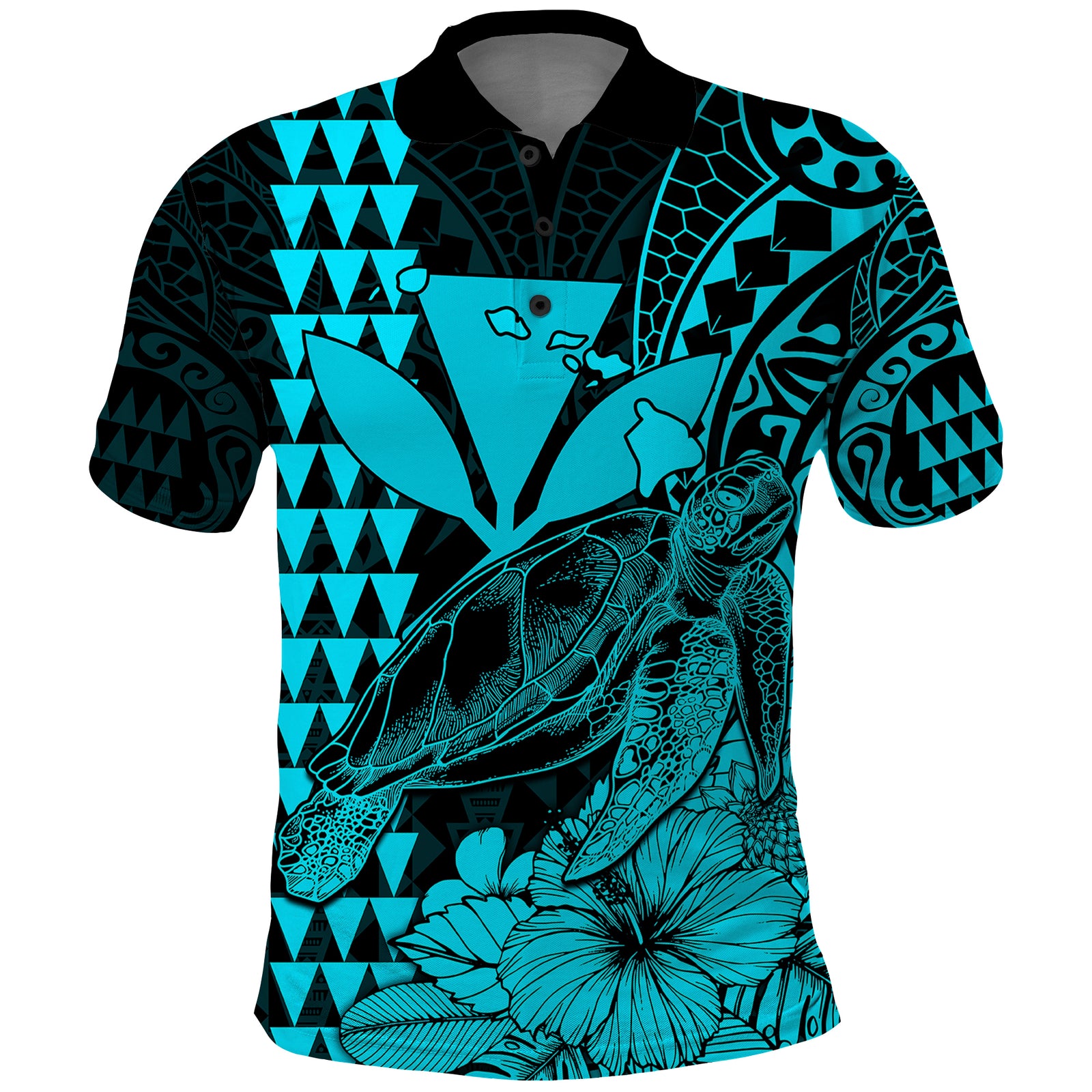 Kakau Polynesian Tribal Hawaiian Turtle with Kanaka Maoli Teal Polo Shirt LT9 Teal - Polynesian Pride