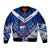 (Custom Text And Number) Samoan Rugby Manu Samoa 7s Polynesian Pattern Sleeve Zip Bomber Jacket LT14 Unisex Blue - Polynesian Pride