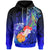 Marshall Islands Custom Hoodie Humpback Whale with Tropical Flowers (Blue) Unisex Blue - Polynesian Pride