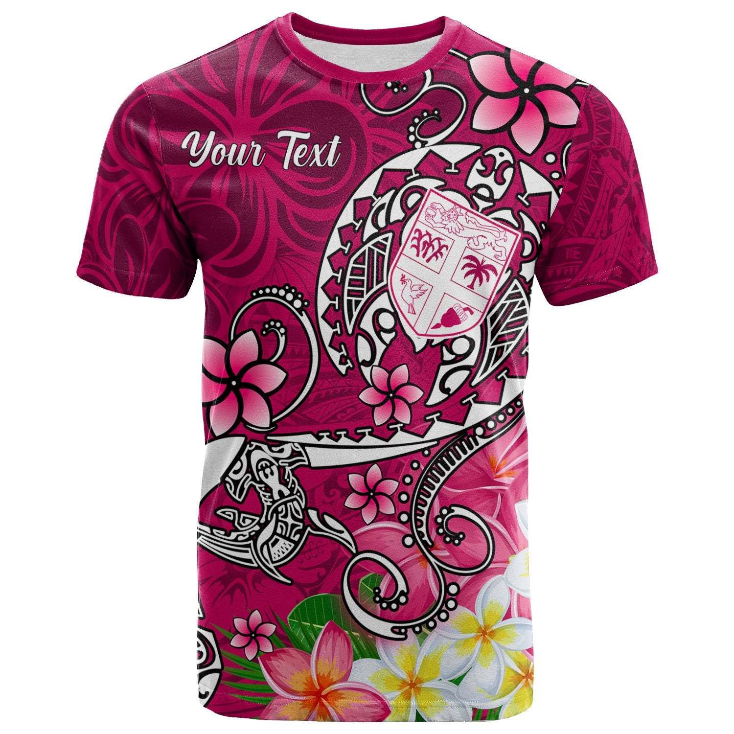 Fiji Custom T Shirt Turtle Plumeria (Pink) Unisex Pink - Polynesian Pride