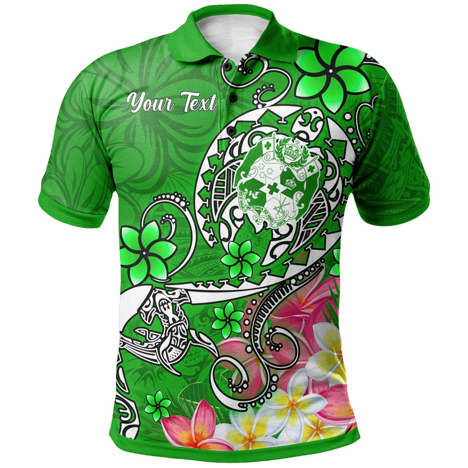 Tonga Custom Polo Shirt Turtle Plumeria (Green) Unisex Green - Polynesian Pride