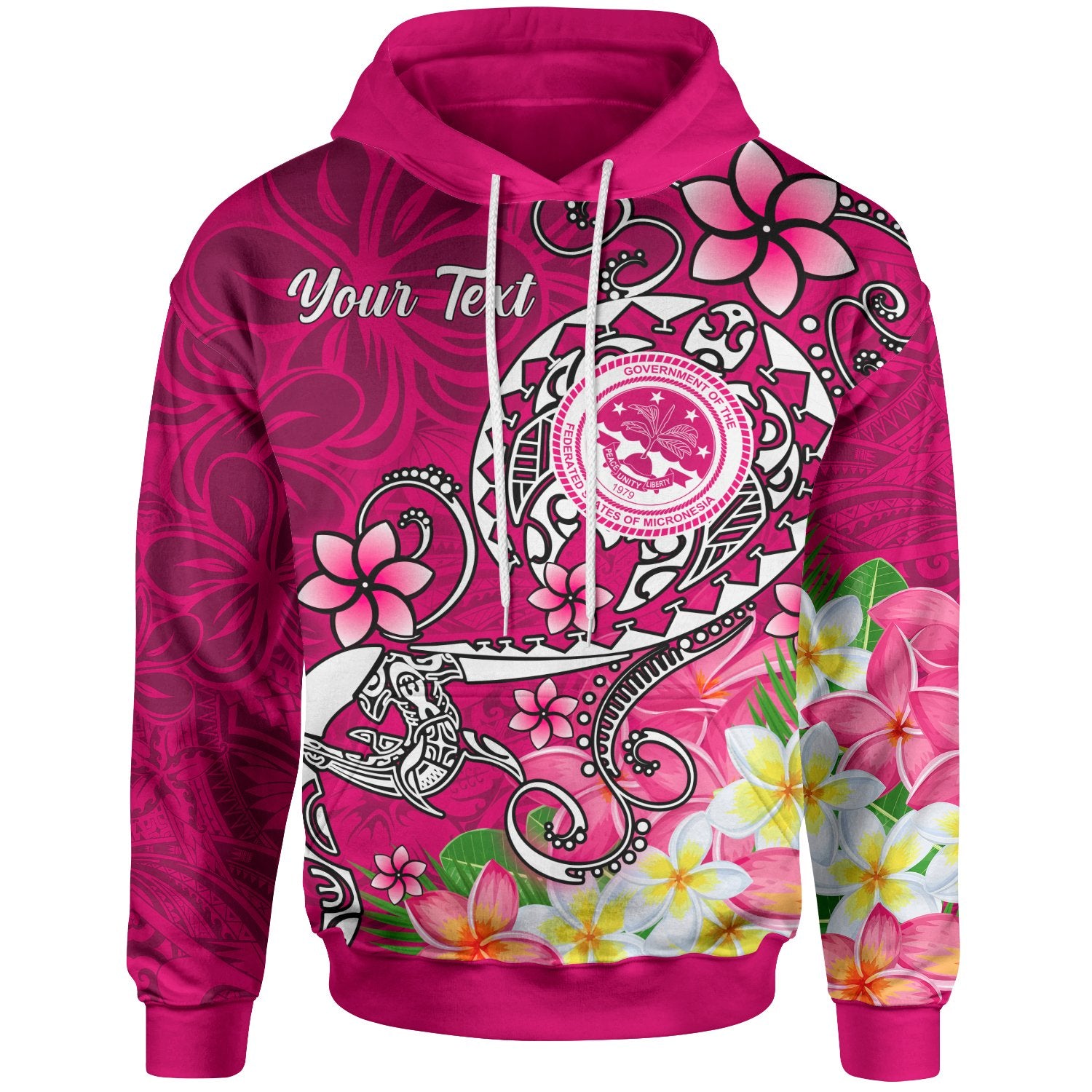 FSM Custom Hoodie Turtle Plumeria (PINK) Unisex Pink - Polynesian Pride