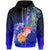 Marshall Islands Zip up Hoodie Humpback Whale with Tropical Flowers (Blue) Unisex Blue - Polynesian Pride