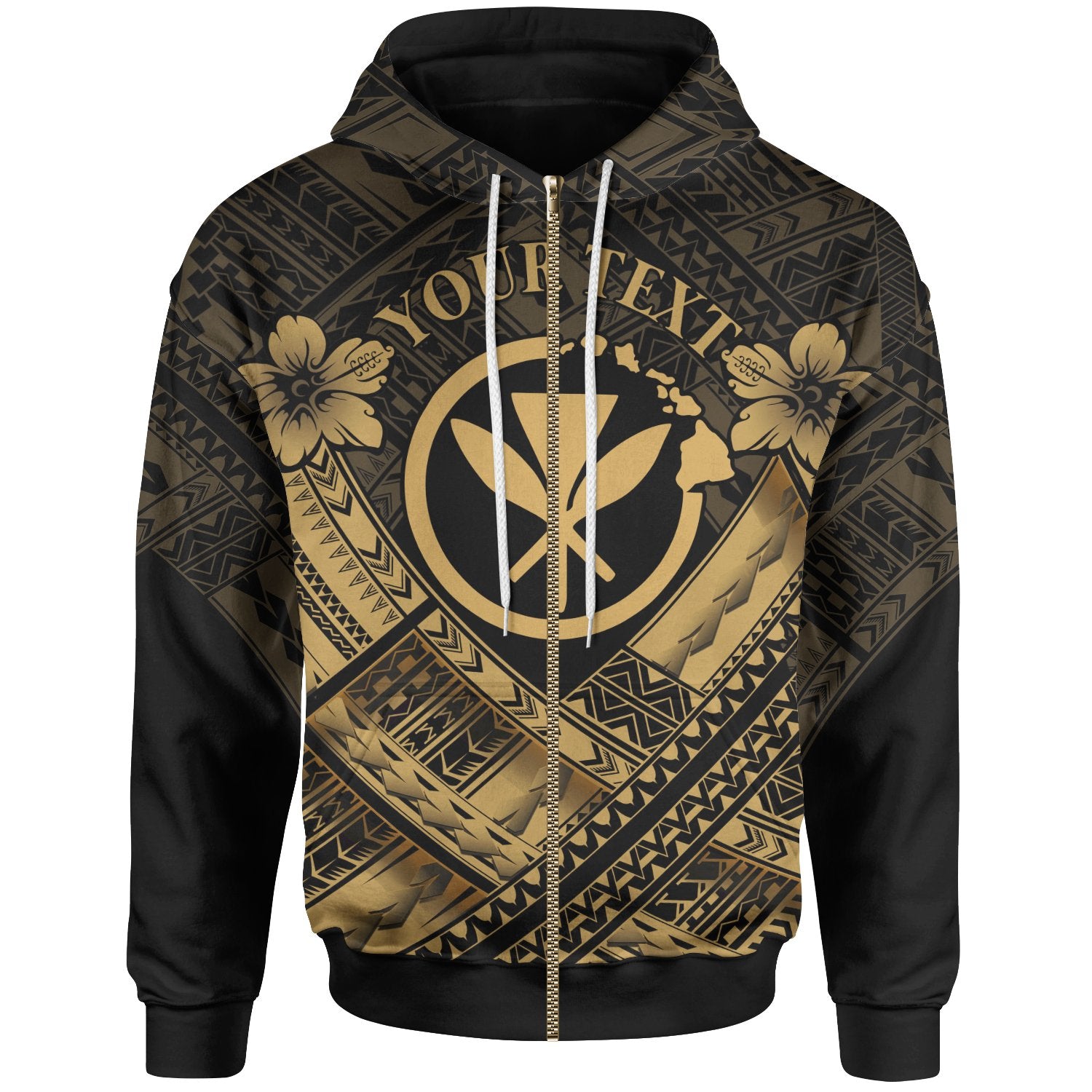 Hawaii Custom Zip up Hoodie Gold Kanaka Maoli Polynesian Patterns Unisex Gold - Polynesian Pride