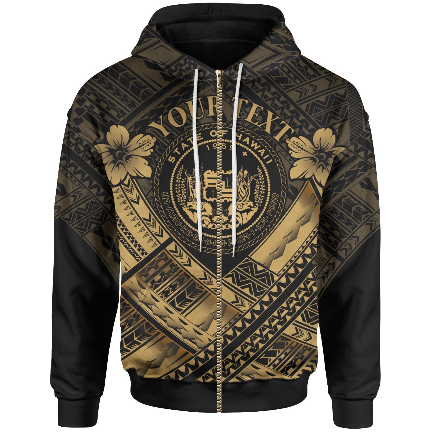 Hawaii Custom Zip up Hoodie Gold Seal Polynesian Patterns Unisex Gold - Polynesian Pride