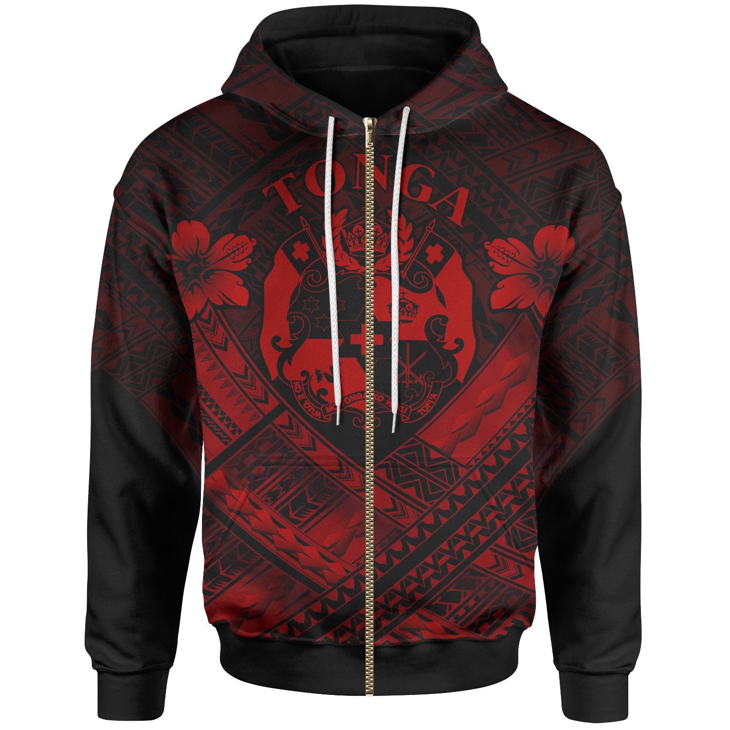 Tonga Polynesian Zip up Hoodie Tonga Red Seal Camisole Hibiscus Style Unisex Blue - Polynesian Pride