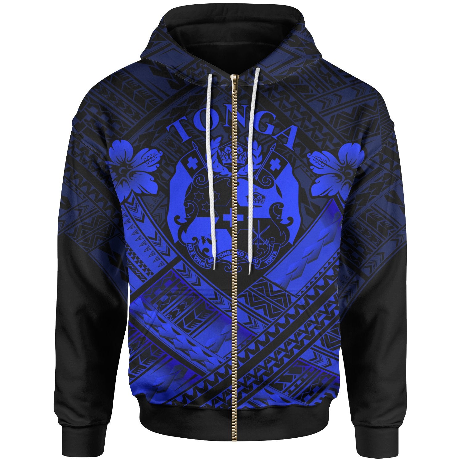 Tonga Polynesian Zip up Hoodie Tonga Blue Seal Camisole Hibiscus Style Unisex Blue - Polynesian Pride