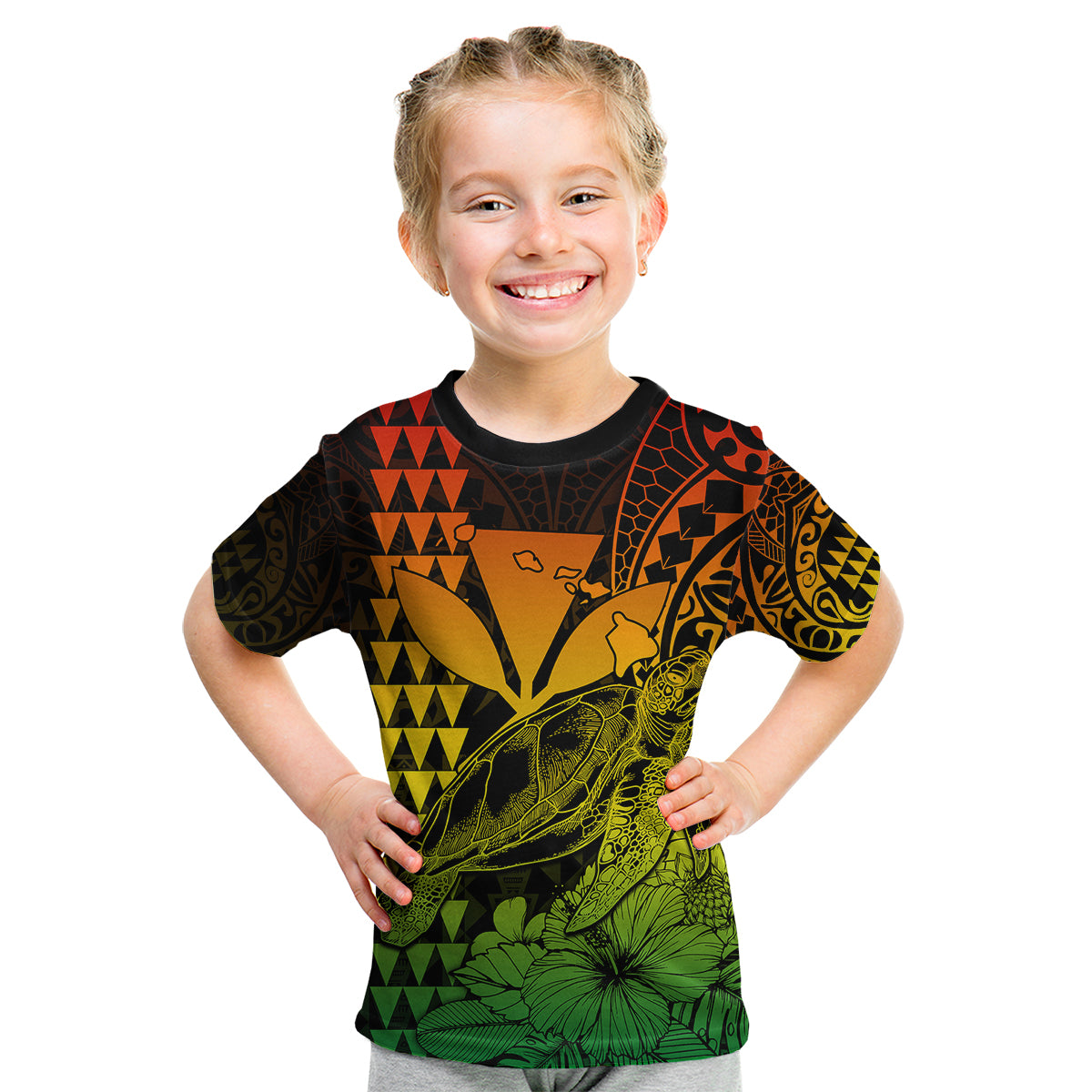 Kakau Polynesian Tribal Hawaiian Turtle with Kanaka Maoli Reggae Kid T Shirt LT9 Youth XL Size14 - Polynesian Pride