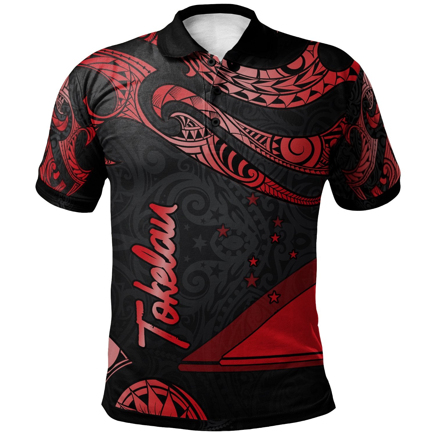 Tokelau Polo Shirt Polynesian Tattoo Red Version Unisex Red - Polynesian Pride