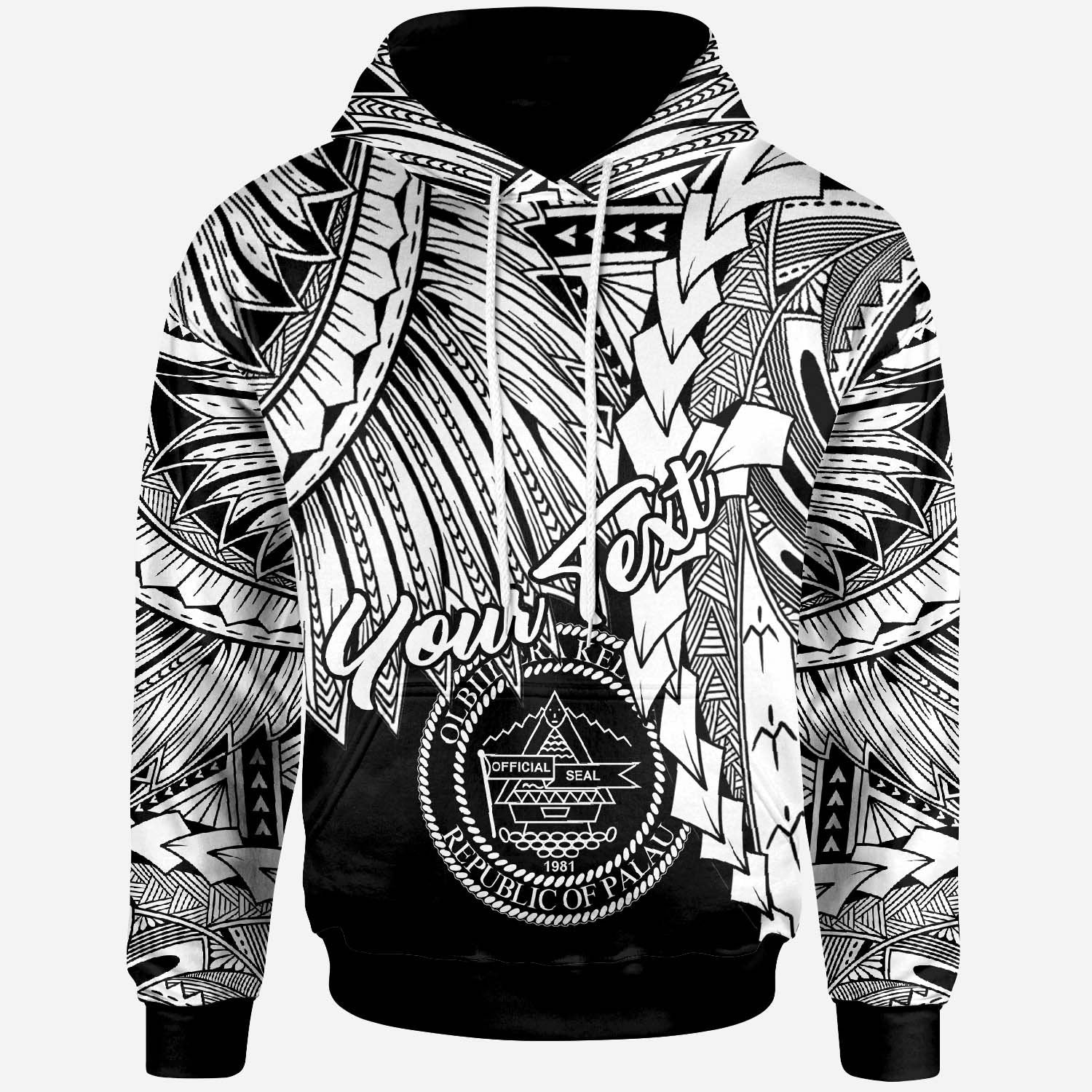 Palau Polynesian Custom Hoodie Tribal Wave Tattoo White Unisex White - Polynesian Pride