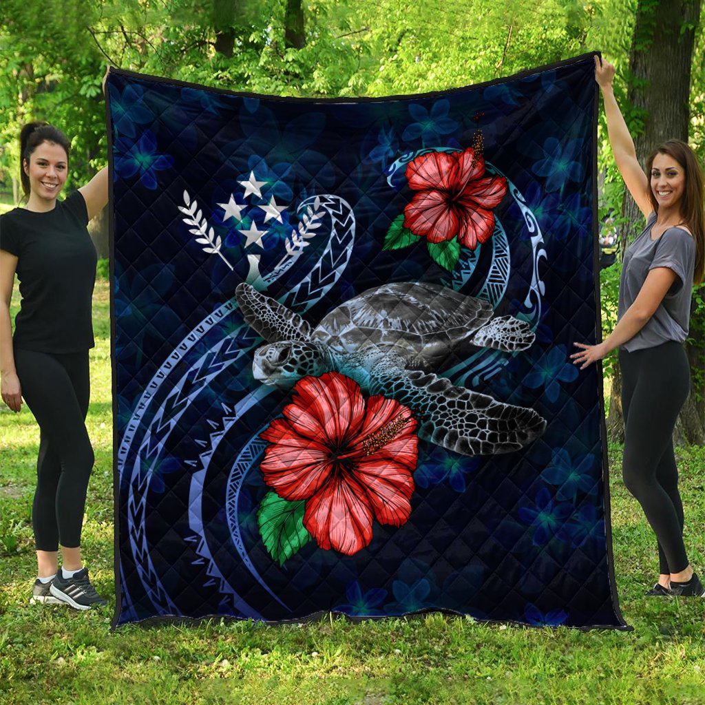 Kosrae Polynesian Premium Quilt - Blue Turtle Hibiscus Blue - Polynesian Pride