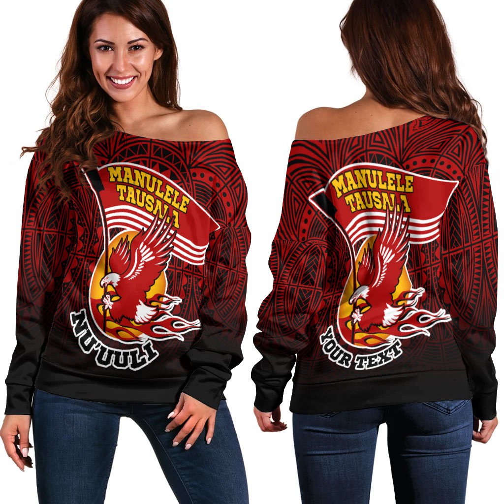 American Samoa Custom Personalised Women's Off Shoulder Sweater - Manulele Tausala Nuuuli (Ver 2) Red - Polynesian Pride