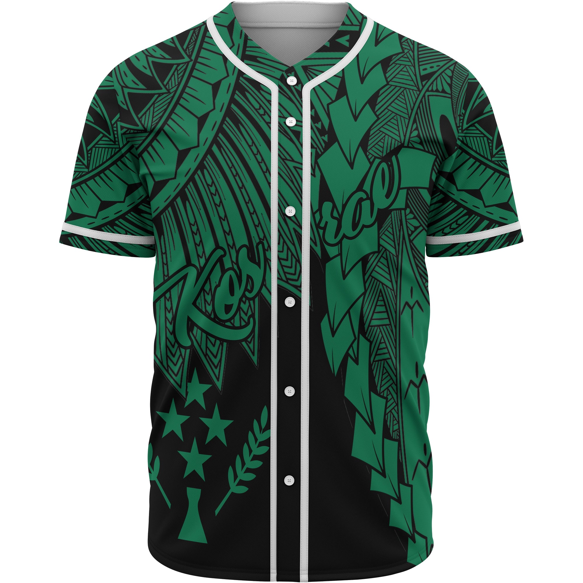 Kosrae Polynesian Baseball Shirt - Tribal Wave Tattoo Green Unisex Green - Polynesian Pride