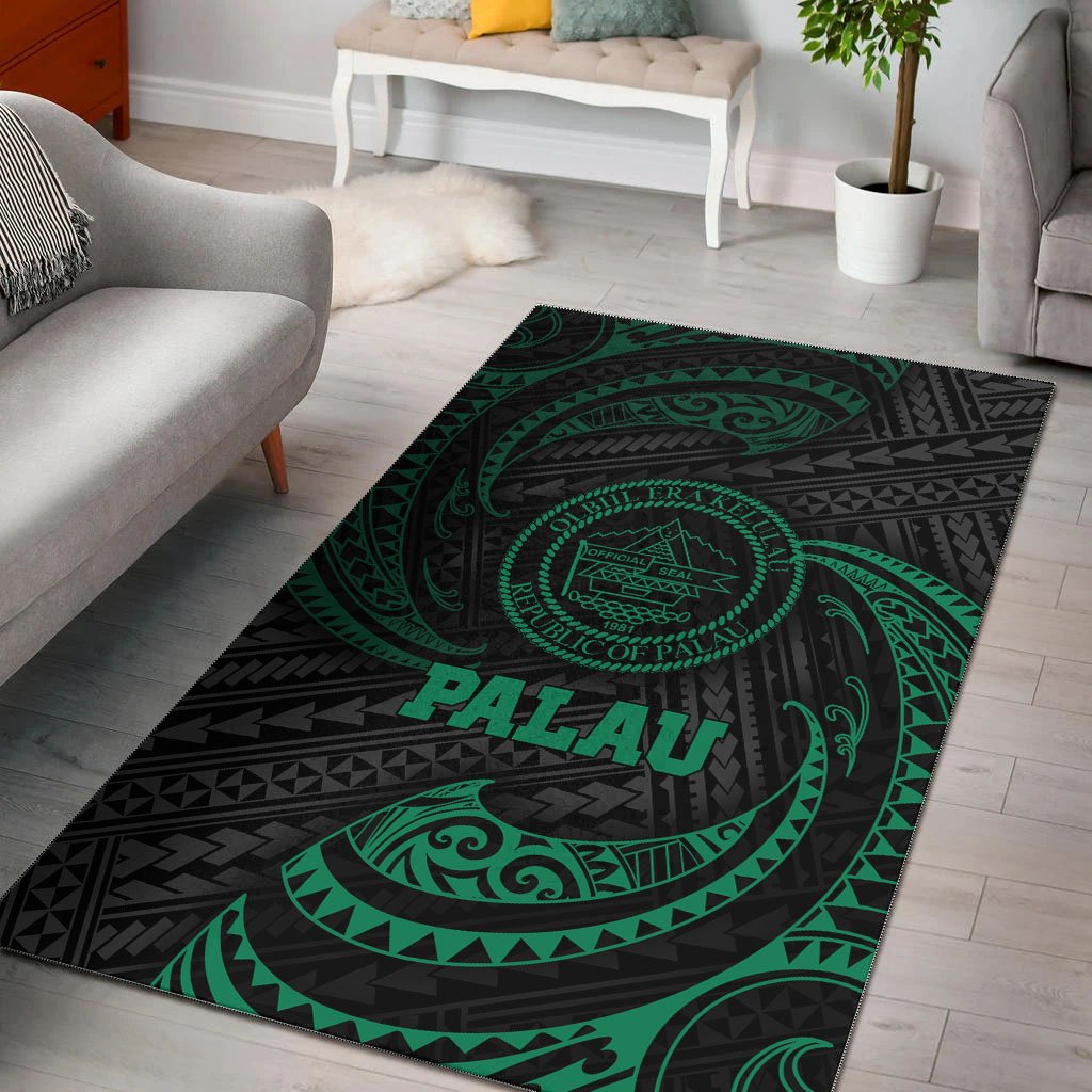 Palau Polynesian Area Rug - Green Tribal Wave Green - Polynesian Pride