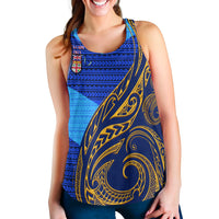Fiji Women's Racerback Tank - Flag's Color With Gold Polynesian Pattern - LT20 Blue - Polynesian Pride