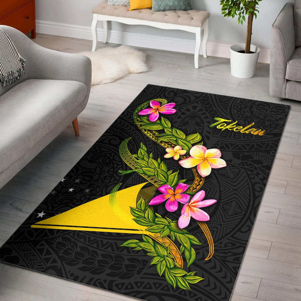 Tokelau Polynesian Area Rug - Plumeria Tribal Black - Polynesian Pride