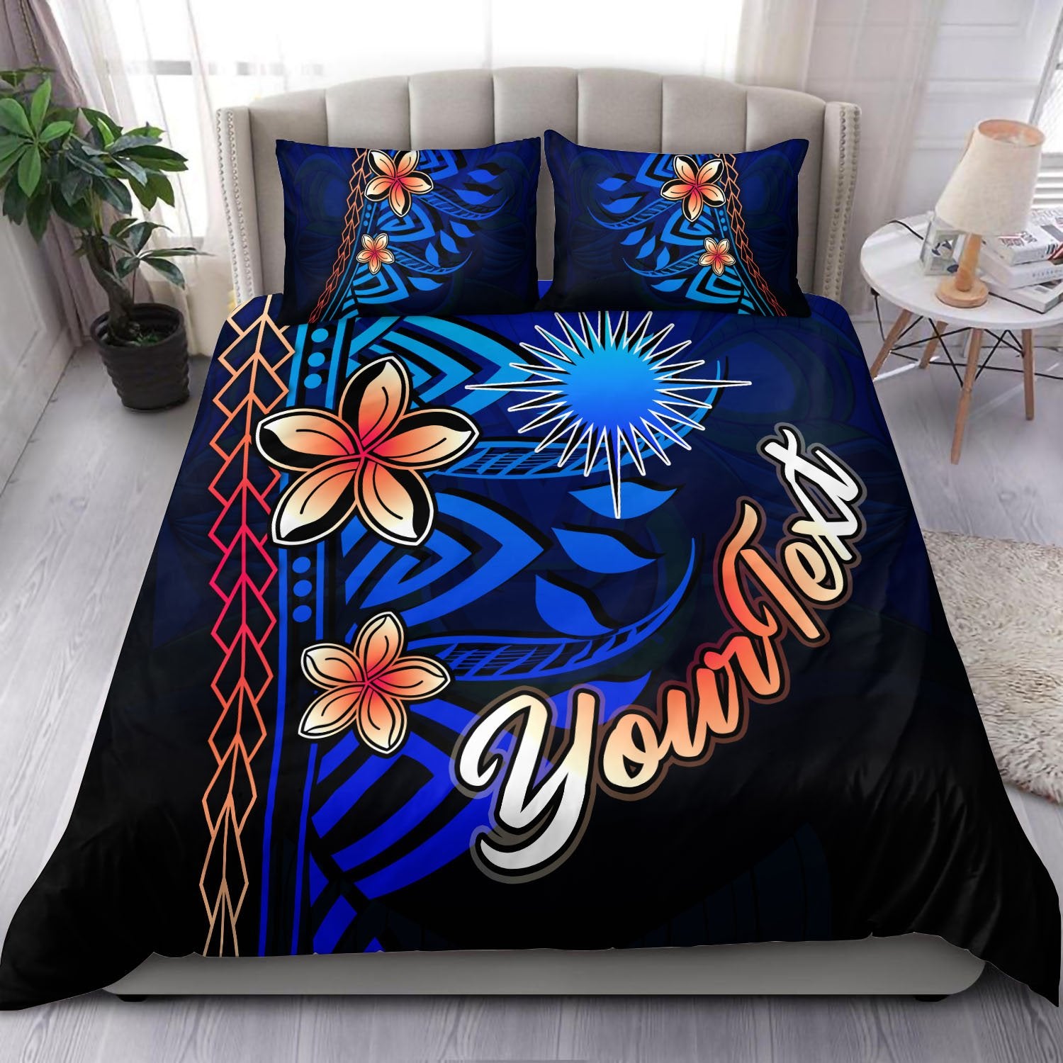 Marshall Islands Custom Personalised Bedding Set - Vintage Tribal Mountain Blue - Polynesian Pride