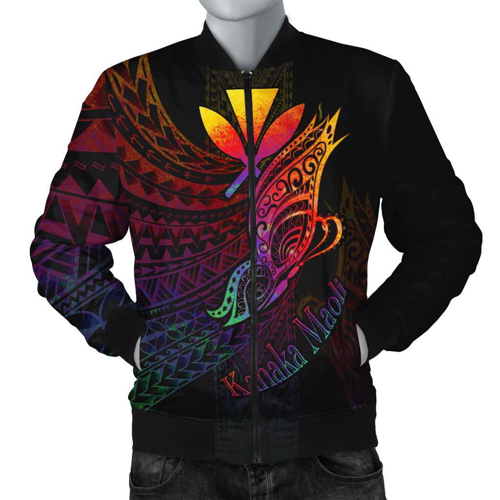 Hawaii Kanaka Maoli Men's Bomber Jacket - Butterfly Polynesian Style Black - Polynesian Pride