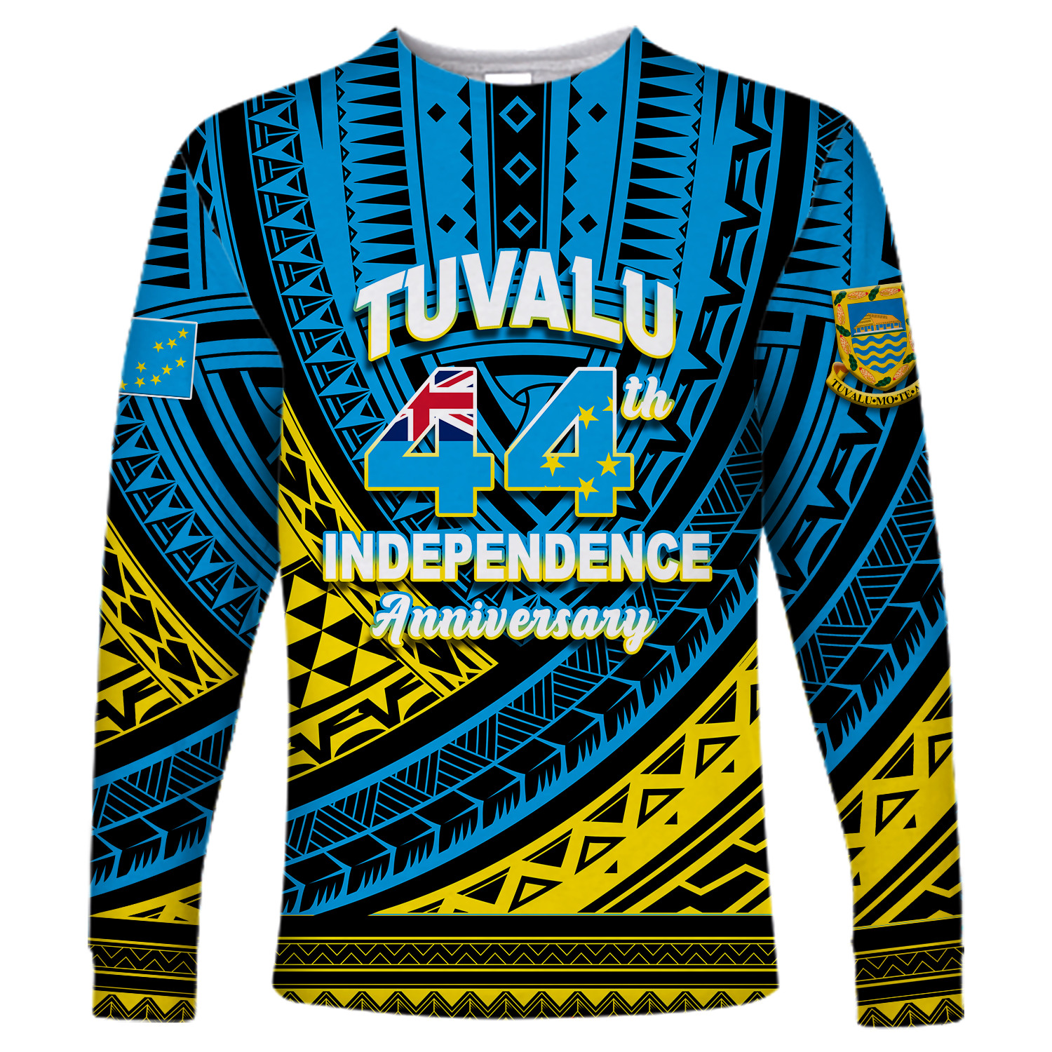 Tuvalu Long Sleeve Shirt 44th Independence Anniversary - Tribal Pattern - LT12 Unisex Blue - Polynesian Pride