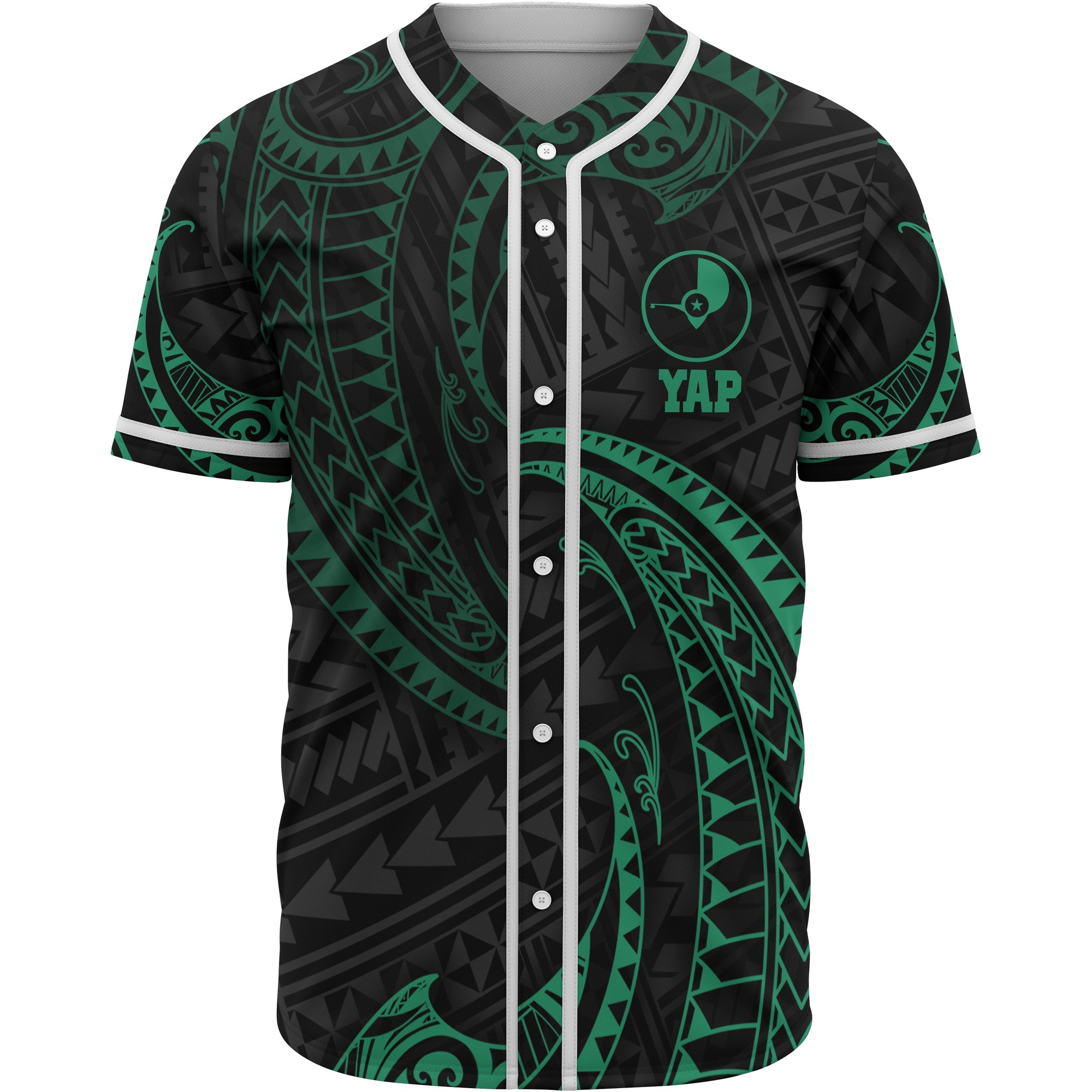 Yap Polynesian Baseball Shirt - Green Tribal Wave Unisex Green - Polynesian Pride