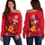 French Polynesia Women's Off Shoulder Sweater - Hibiscus With Tribal - LT12 Red - Polynesian Pride