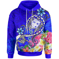 Fiji Hoodie Turtle Plumeria (Blue) Unisex Blue - Polynesian Pride