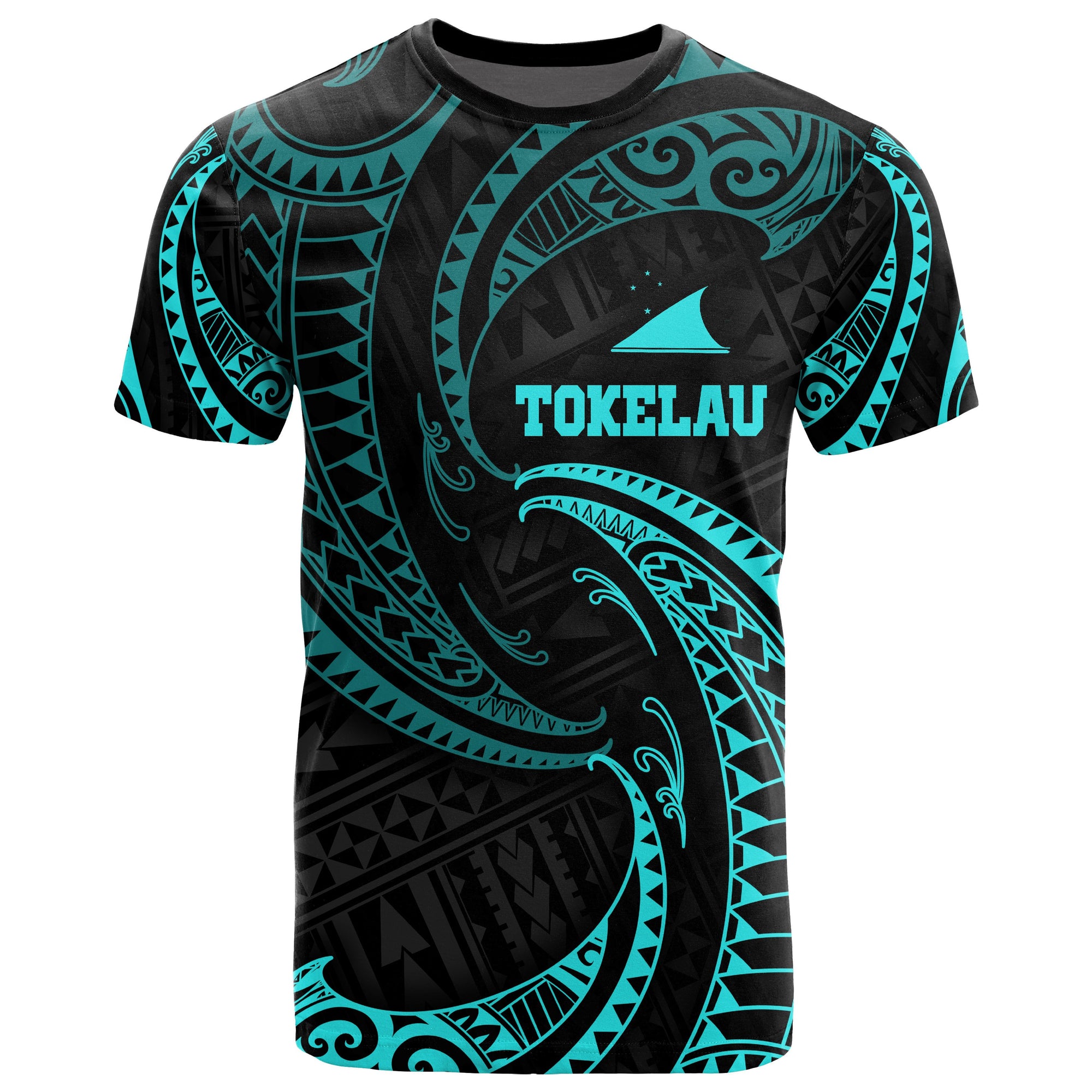 Tokelau Polynesian All Over T Shirt Neon Blue Tribal Wave Unisex Blue - Polynesian Pride