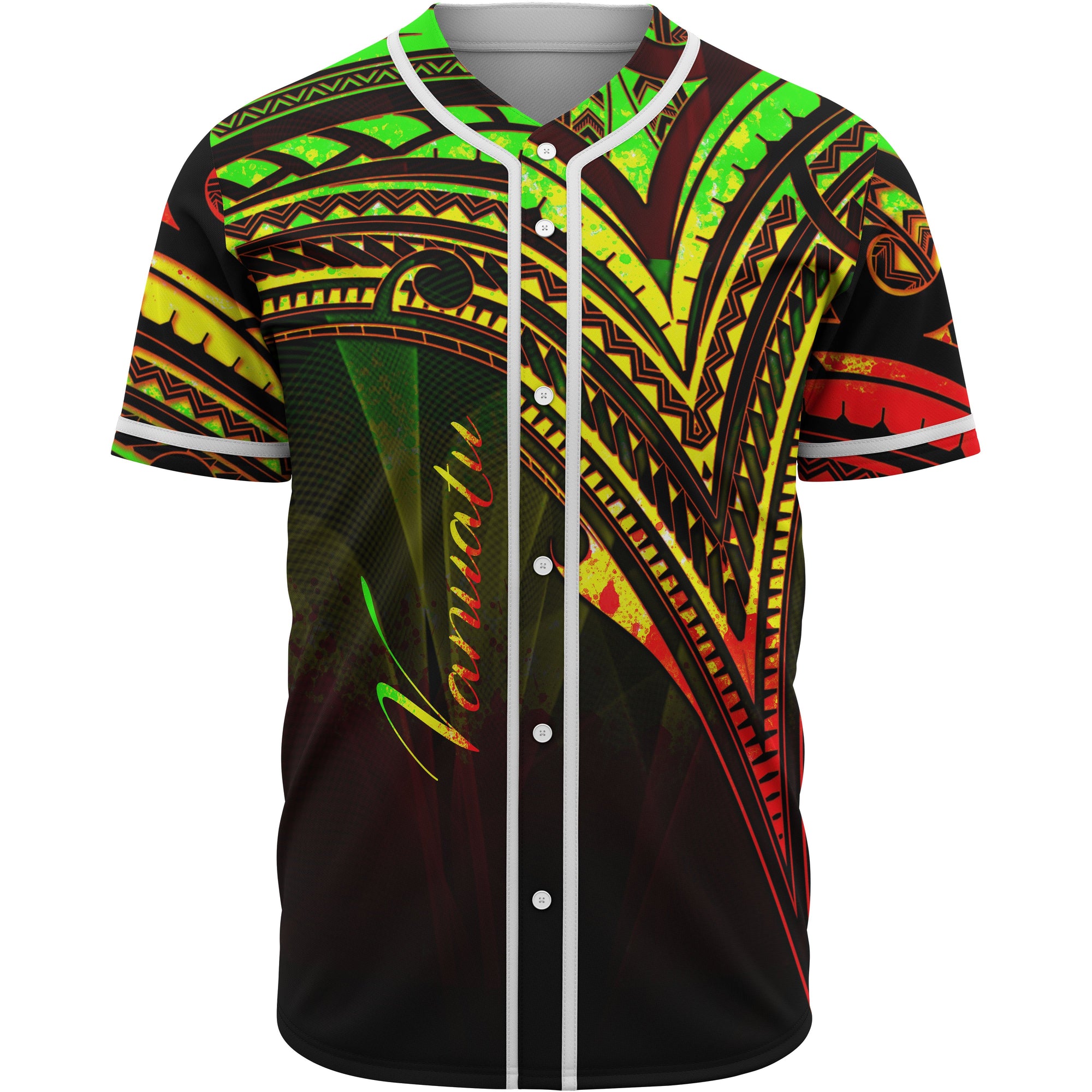 Vanuatu Baseball Shirt - Reggae Color Cross Style Unisex Red - Polynesian Pride