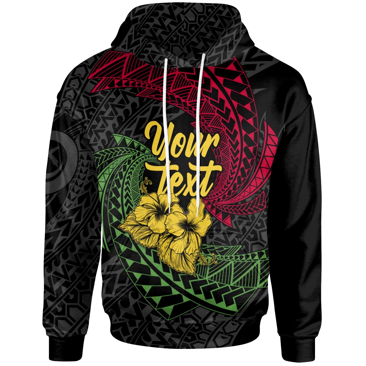 Vanuatu Custom Hoodie Flag Spiral Pattern Hibiscus Unisex BLACK - Polynesian Pride