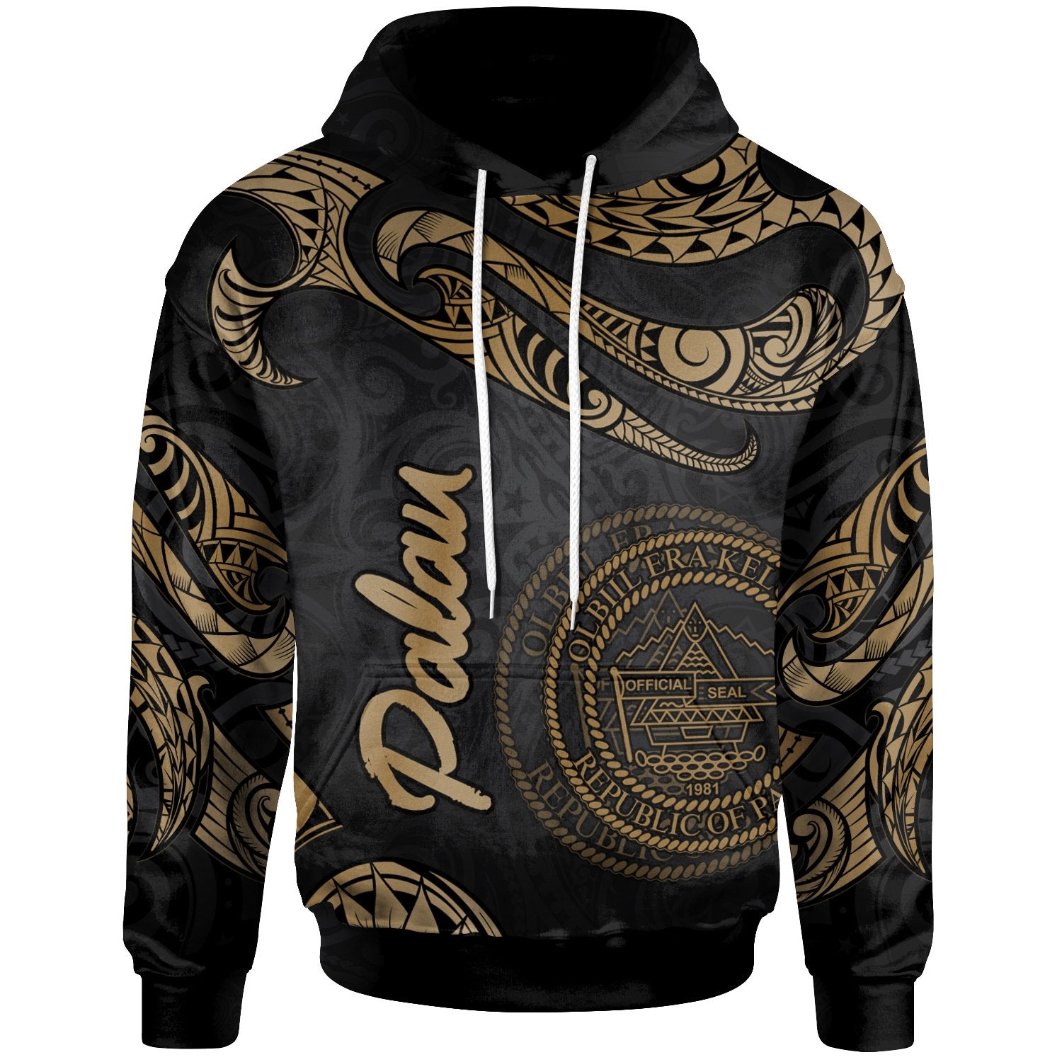 Palau Hoodie Polynesian Tattoo Gold Version Unisex Gold - Polynesian Pride