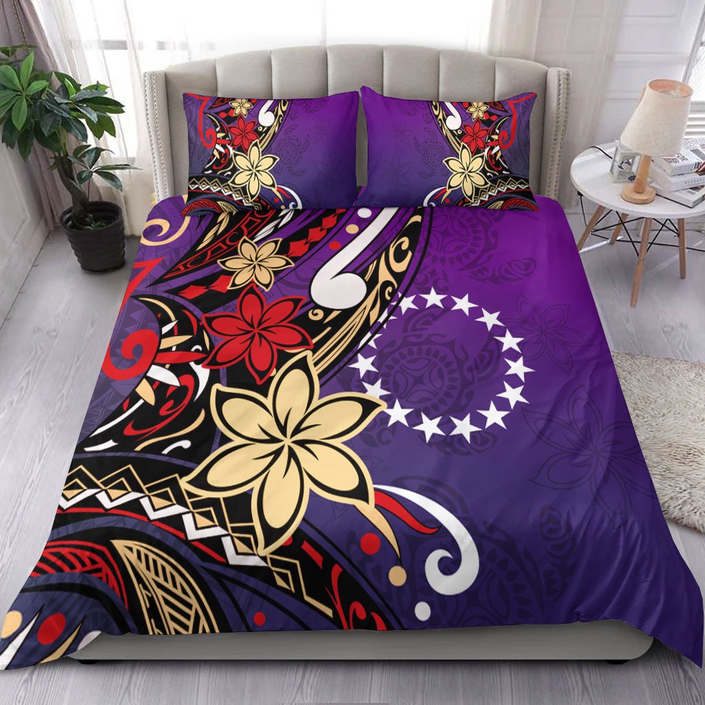 Cook Islands Bedding Set - Tribal Flower With Special Turtles Purple Color Purple - Polynesian Pride