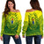 Cook Islands Off Shoulder Sweater Polynesian Tattoo Sunshine LT4 Green - Polynesian Pride