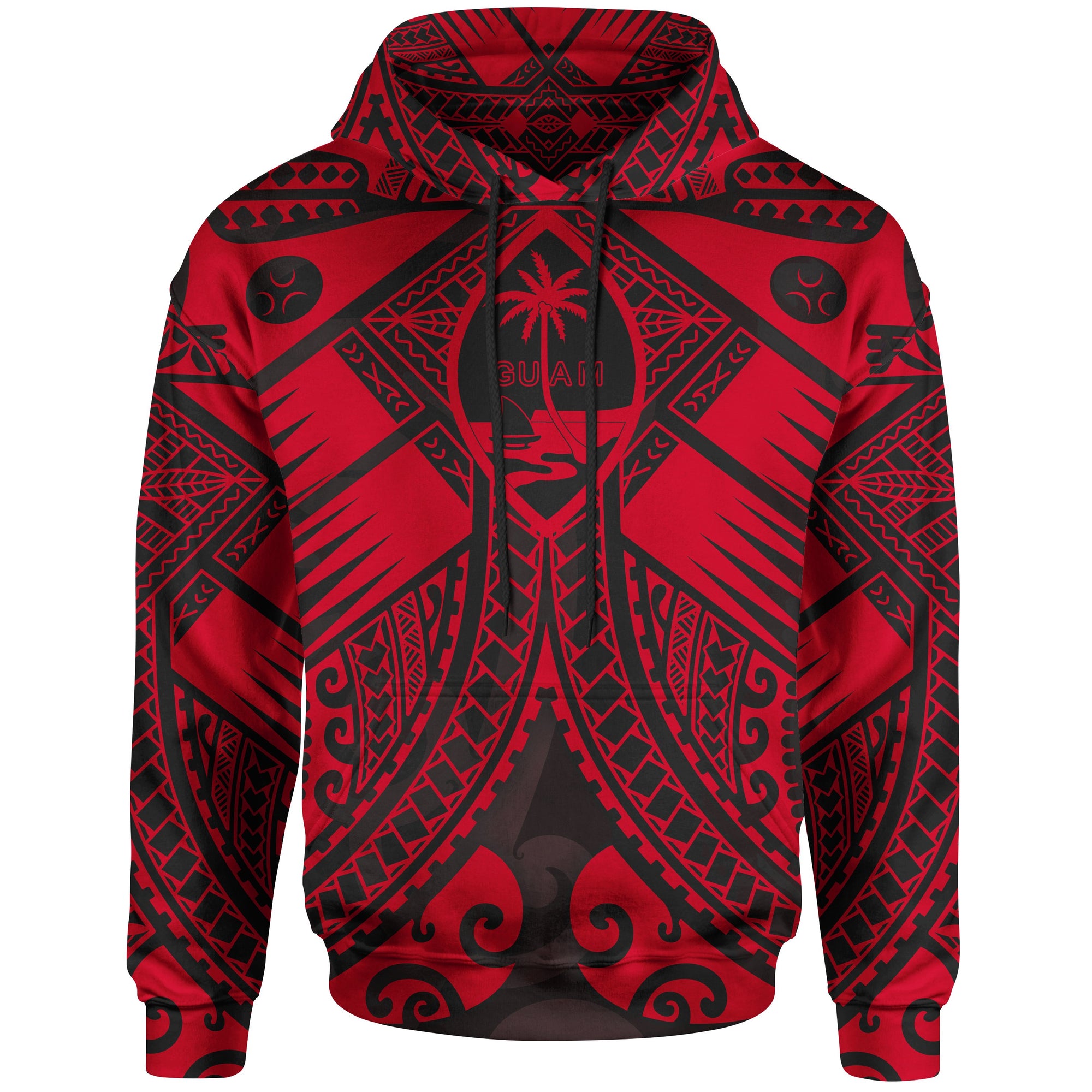 Guam Polynesian Hoodie Red Guam Coat of rms Polynesian Tattoo Unisex Red - Polynesian Pride