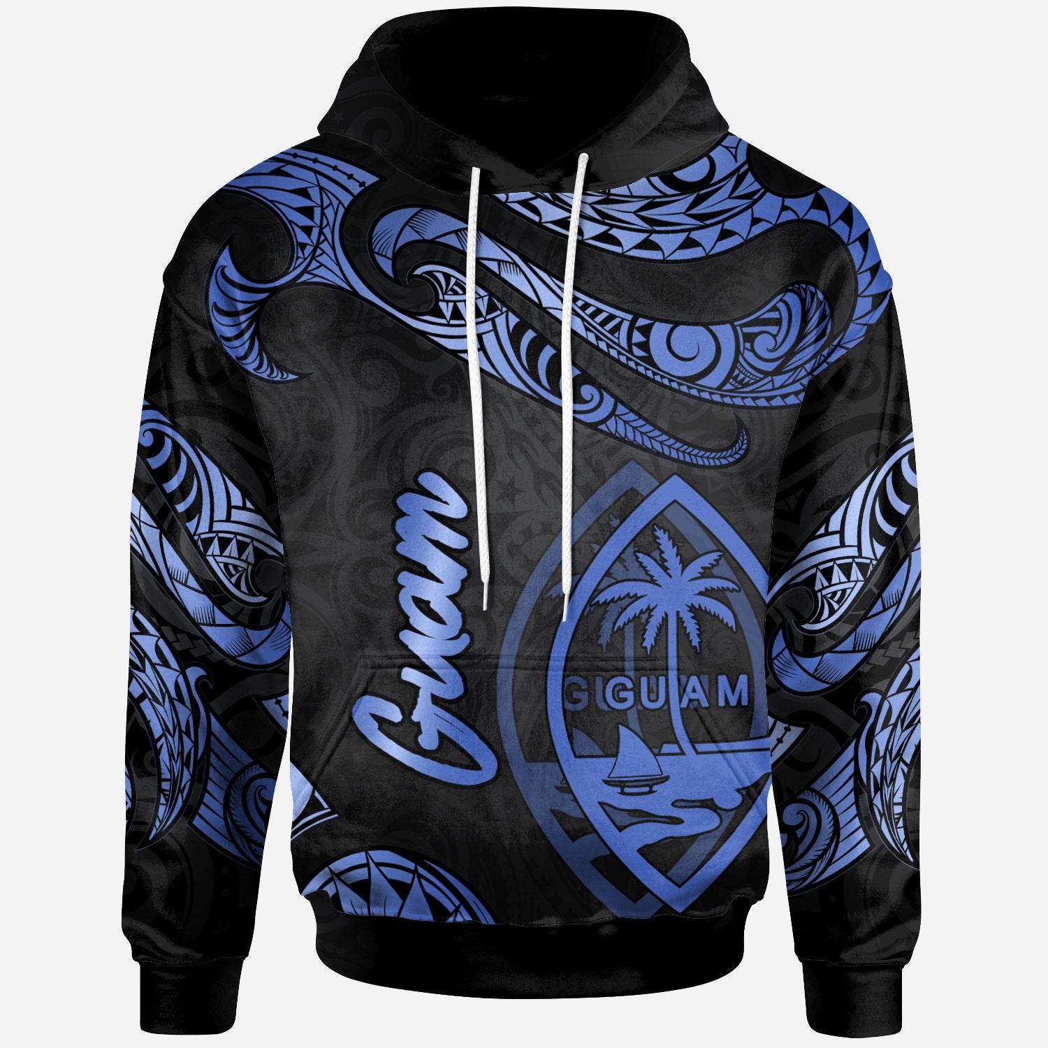 Guam Hoodie Polynesian Tattoo Blue Version Unisex Blue - Polynesian Pride